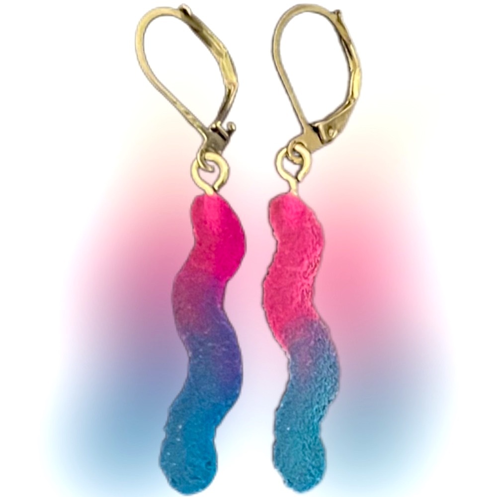 Sour Gummy Worm Earrings - Pink & Blue